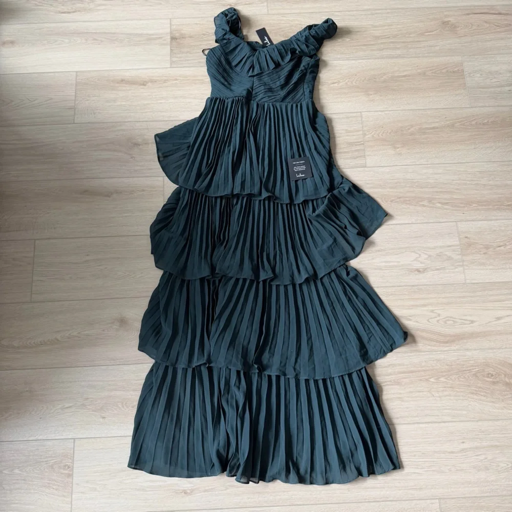 New Lulu's Always Remarkable Emerald Green Pleated Off-the-Shoulder Maxi Dress - Picture 2 of 7